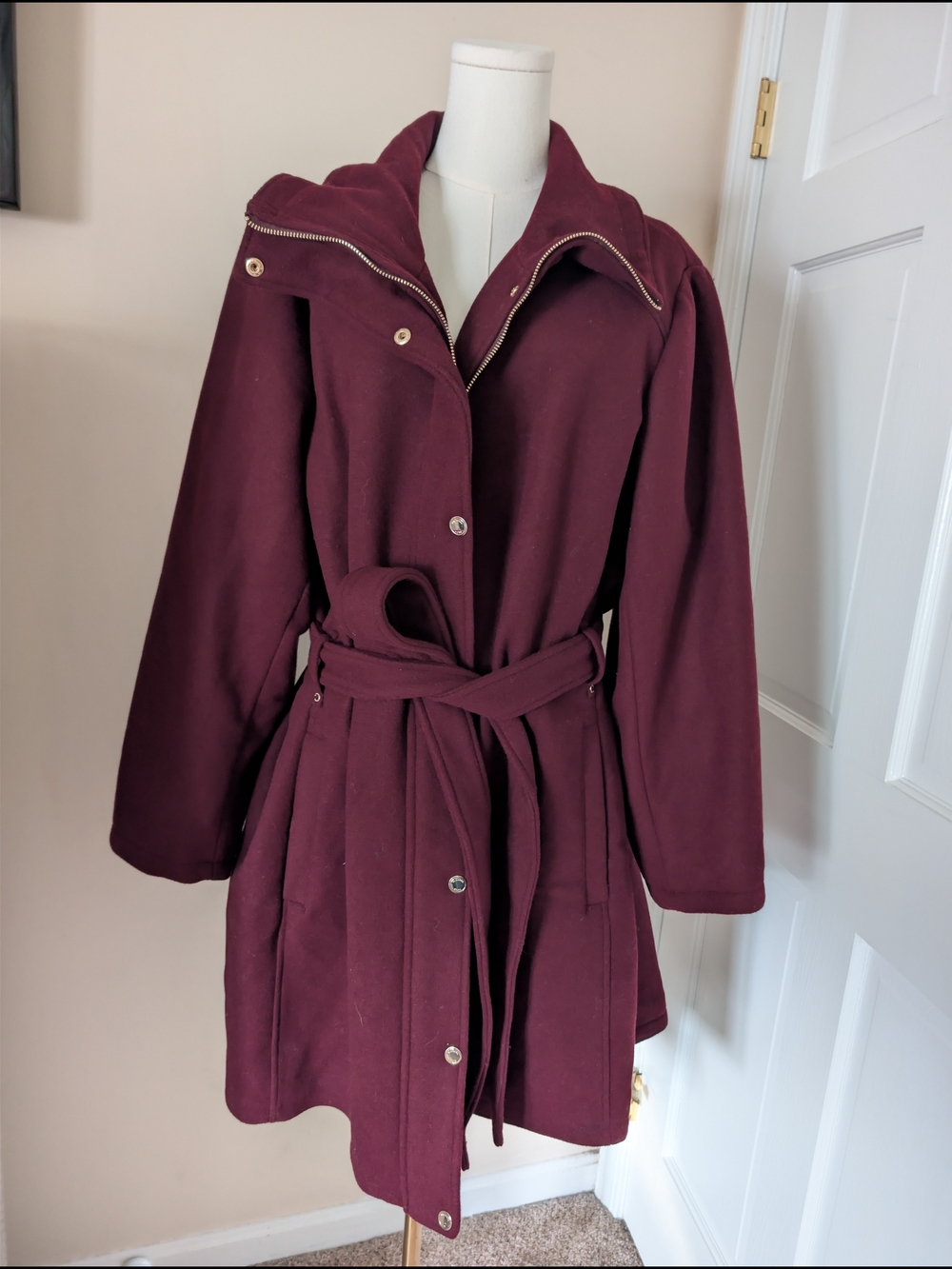 MICHAEL Michael Kors Burgundy Wool Blend Belted Coat Jacket 2X EUC